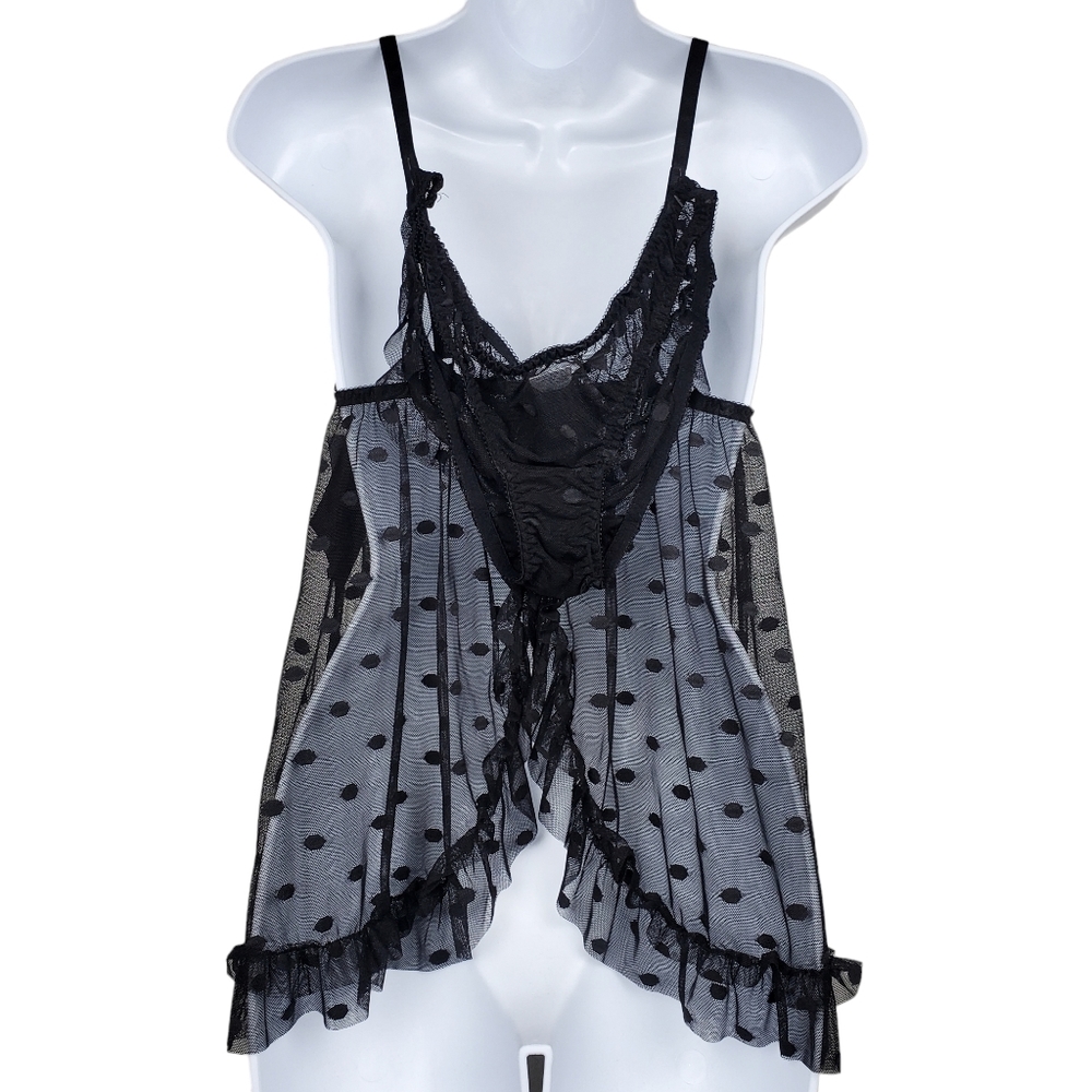 Seductivewear By Cinema Etoile Black Dot Sheer Mesh Babydoll Slip Size S NWT - Picture 4 of 8